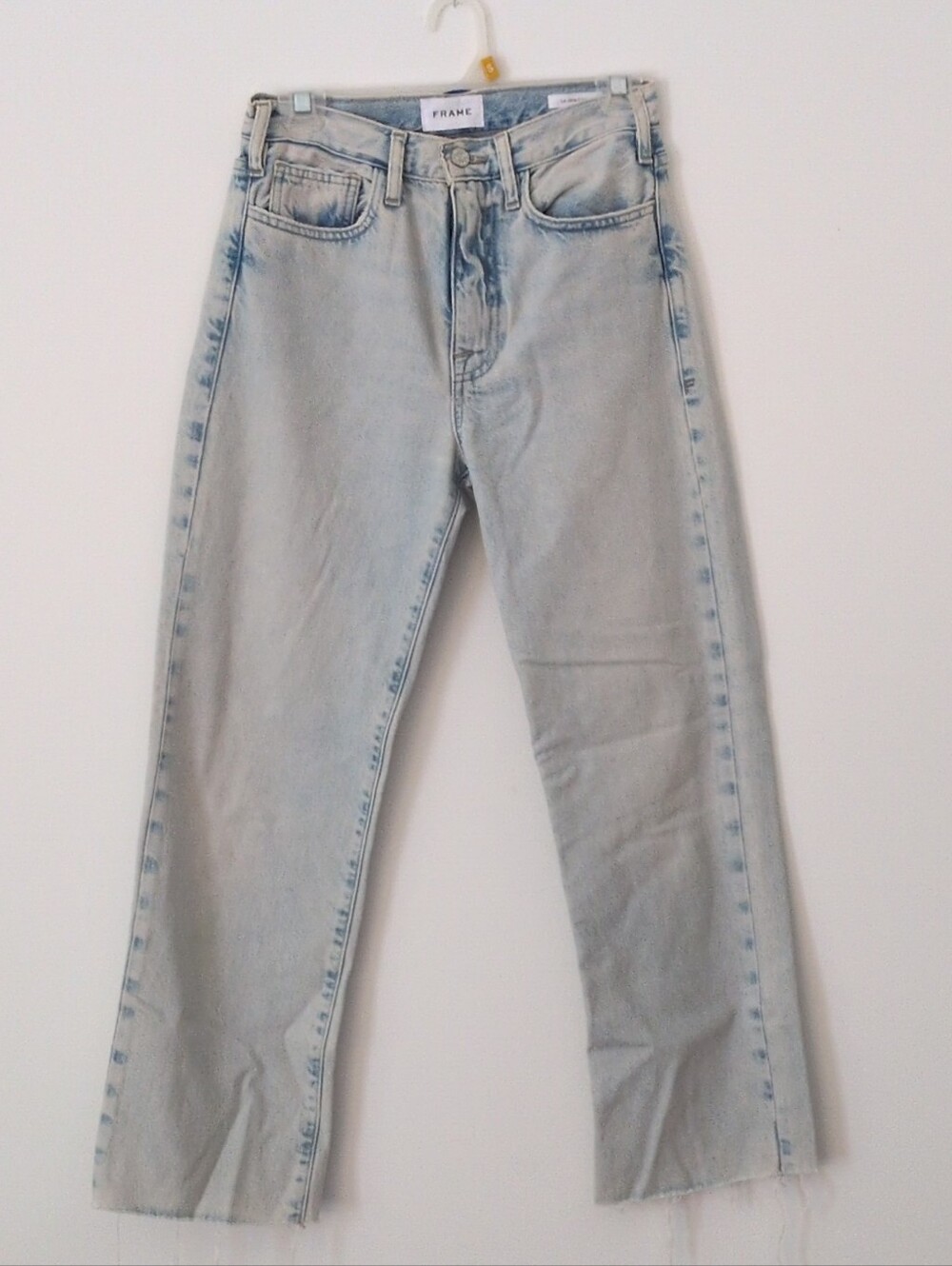 FRAME Le Jane Crop High-Rise Straight Leg Jeans Light Wash Raw Hem. MSRP $268